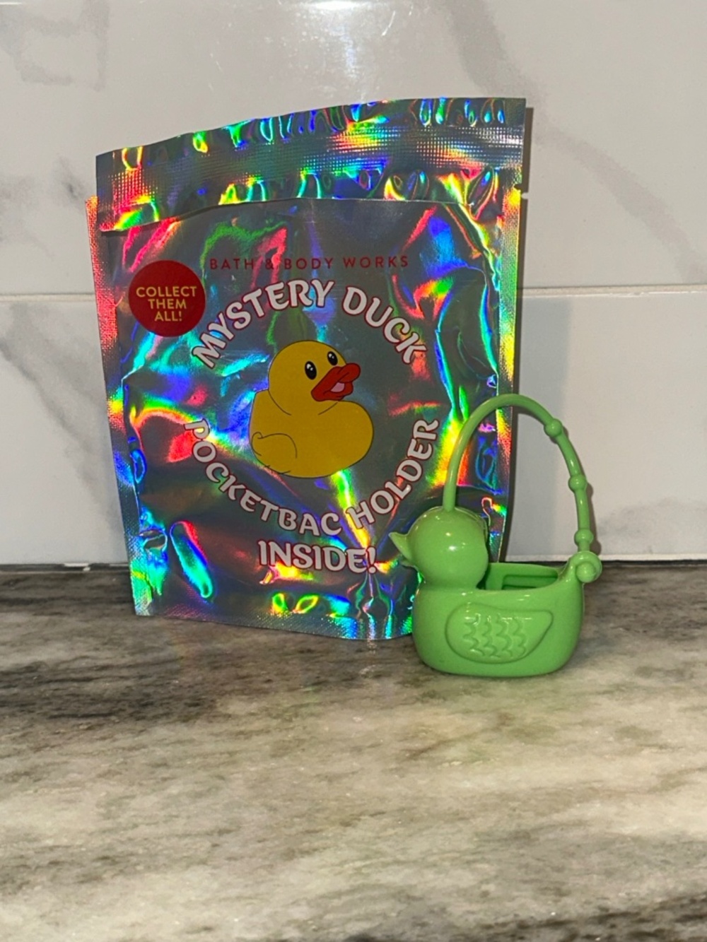 Bath & Body Works GLOW IN THE DARK Mystery DUCK PocketBac Sanitizer Holder Green